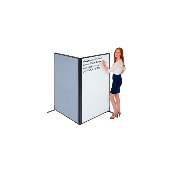 Global Equipment Interion Freestanding 2-Panel Corner Room Divider with Whiteboard, 36-1/4"W x 60"H, Blue 695159BL - main